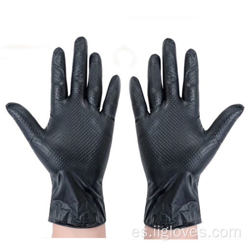 Guantes de nitrilo de agarre negro de diamantes en espesas impermeables